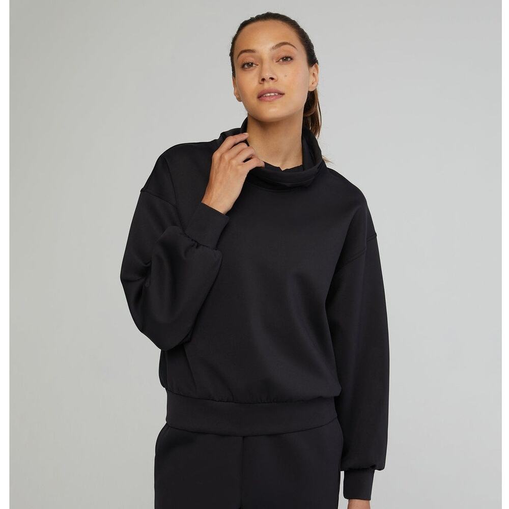 IVL Collective Long Sleeve Cowl Funnel Neck Scuba Shirt Top Black Size Small